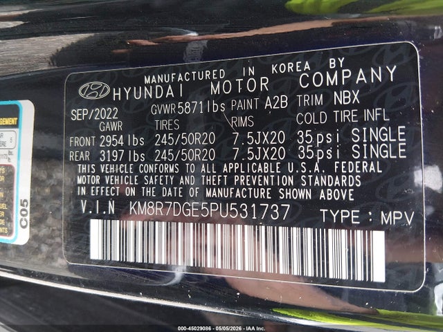 Aukcja sprzedaży 2023 Hyundai Palisade Calligraphy, vin: KM8R7DGE5PU531737, numer aukcji: 45029086