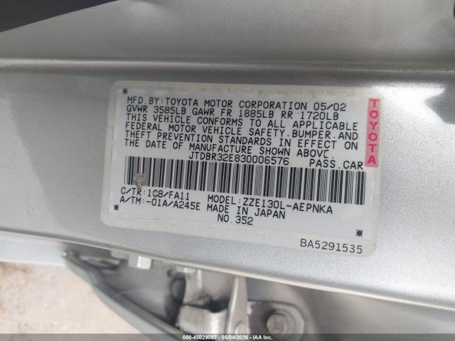 2003 Toyota Corolla Le მანქანა იყიდება აუქციონზე, vin: JTDBR32E830006576, აუქციონის ნომერი: 45029087