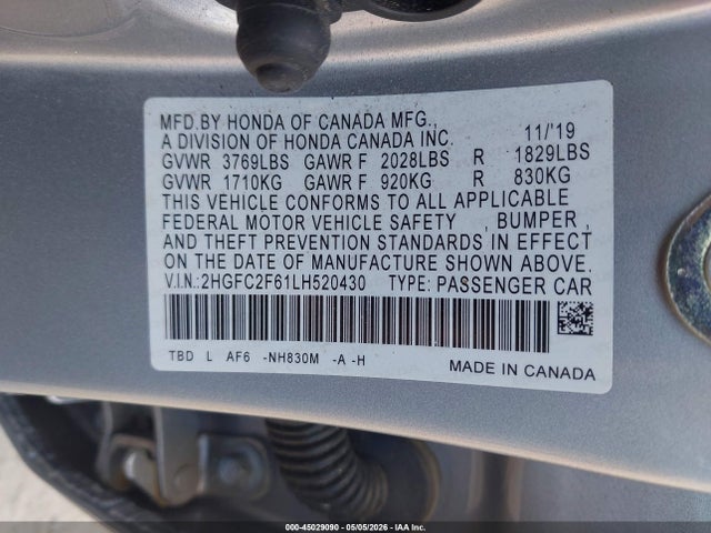 Aukcja sprzedaży 2020 Honda Civic Lx, vin: 2HGFC2F61LH520430, numer aukcji: 45029090