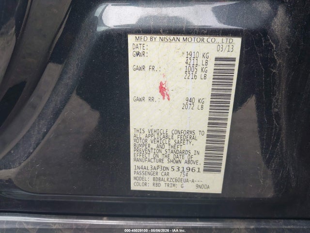 45029100 :رقم المزاد ، 1N4AL3AP3DN531961 vin ، 2013 Nissan Altima 2.5 S مزاد بيع