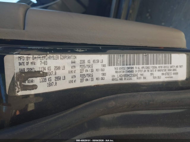 45029101 :رقم المزاد ، 1J4GX48S04C216842 vin ، 2004 Jeep Grand Cherokee Laredo مزاد بيع