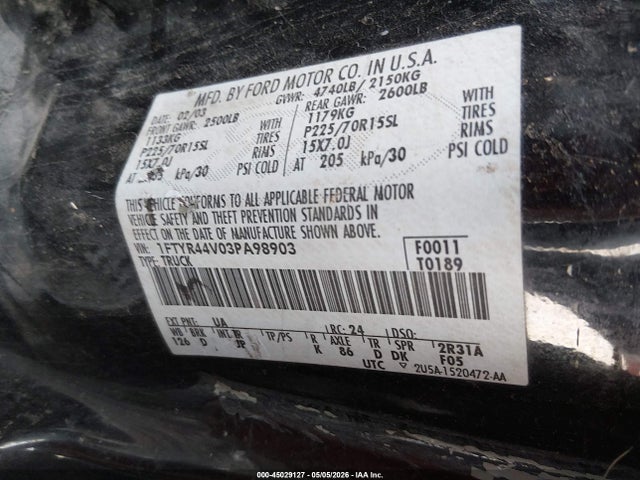 Aukcja sprzedaży 2003 Ford Ranger Edge/tremor/xlt, vin: 1FTYR44V03PA98903, numer aukcji: 45029127