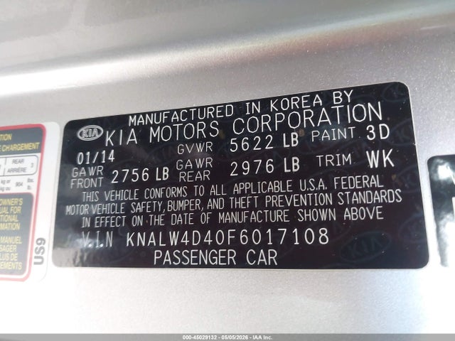 2015 Kia K900 Luxury მანქანა იყიდება აუქციონზე, vin: KNALW4D40F6017108, აუქციონის ნომერი: 45029132