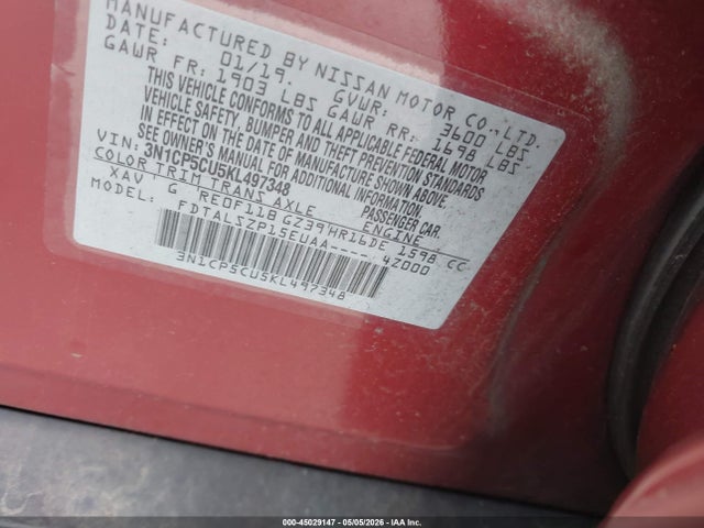 Aukcja sprzedaży 2019 Nissan Kicks Sv, vin: 3N1CP5CU5KL497348, numer aukcji: 45029147