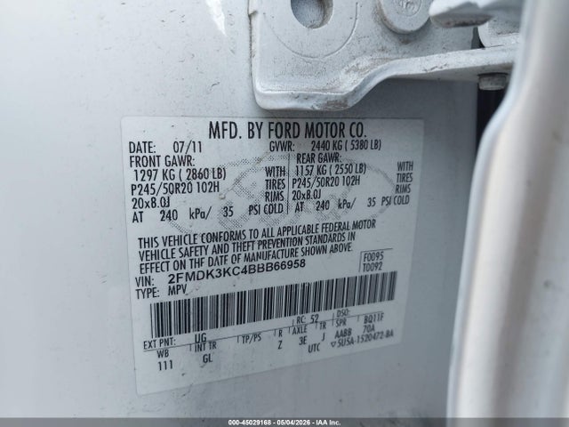 Aukcja sprzedaży 2011 Ford Edge Limited, vin: 2FMDK3KC4BBB66958, numer aukcji: 45029168