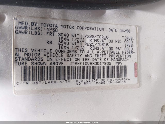 Aukcja sprzedaży 1999 Lexus Rx 300, vin: JT6HF10U9X0017925, numer aukcji: 45029170