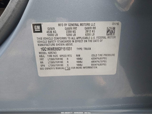 1GC1KWE88GF151031 Chevrolet Silverado 2500hd Ltz