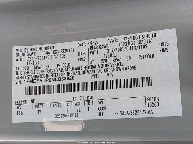 Продажа на аукционе авто 2022 Ford Bronco Wildtrak, vin: 1FMEE5DP0NLB68928, номер лота: 45029185