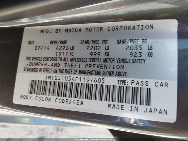 Продажа на аукционе авто 2015 Mazda Mazda6 I Sport, vin: JM1GJ1U54F1197605, номер лота: 45029187