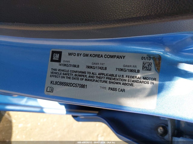Продаж на аукціоні авто 2013 Chevrolet Spark Ls Auto, vin: KL8CB6S92DC570861, номер лоту: 45029212