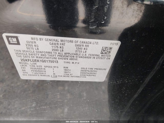 Продажа на аукционе авто 2016 Gmc Terrain Slt, vin: 2GKFLUEK1G6179013, номер лота: 45029220