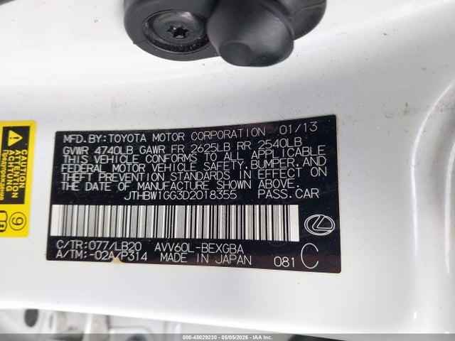 Продаж на аукціоні авто 2013 Lexus Es 300h, vin: JTHBW1GG3D2018355, номер лоту: 45029230