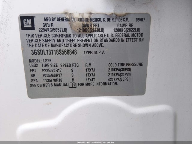 45029232 :رقم المزاد ، 3GSDL73718S566848 vin ، 2008 Saturn Vue V6 Xr مزاد بيع