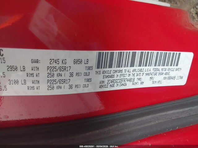 Dodge Grand Caravan Sxt 2015 2C4RDGCG5FR744818 Image 9