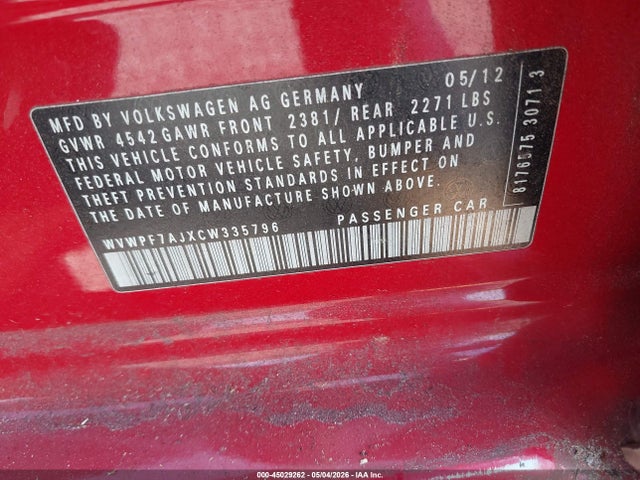 Продаж на аукціоні авто 2012 Volkswagen Golf R 4-door, vin: WVWPF7AJXCW335796, номер лоту: 45029262