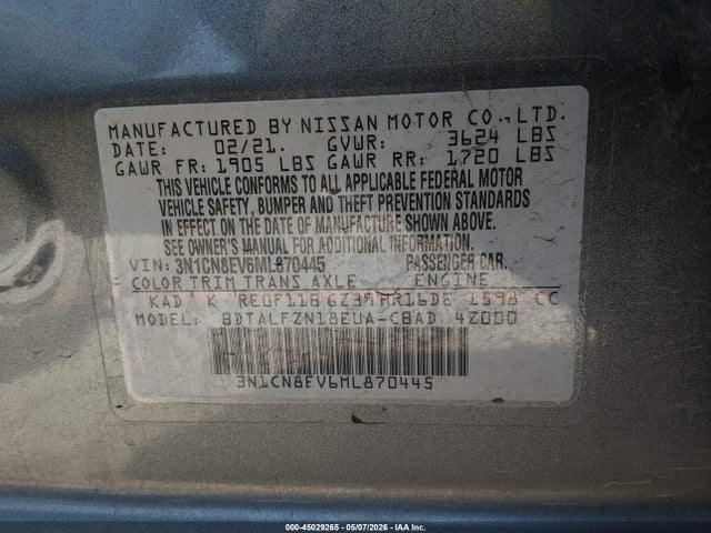 Nissan Versa Sv Xtronic Cvt 2021 3N1CN8EV6ML870445 Image 9