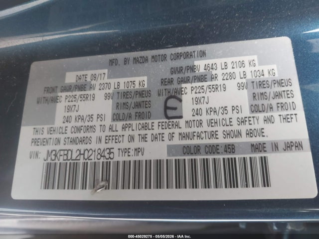 45029275 :رقم المزاد ، JM3KFBDL2H0218435 vin ، 2017 Mazda Cx-5 Grand Touring مزاد بيع