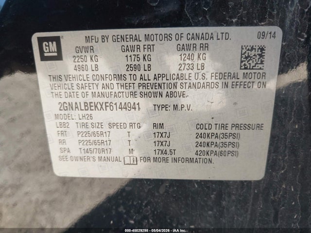 2GNALBEKXF6144941 Chevrolet EQUINOX 1LT