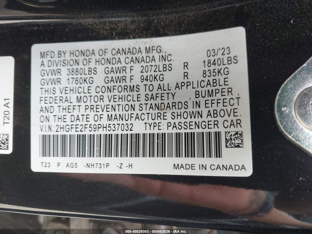 Honda Civic Sport 2023 2HGFE2F59PH537032 Image 9