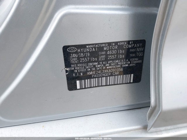 2019 Hyundai Sonata Hybrid Se მანქანა იყიდება აუქციონზე, vin: KMHE24L3XKA091056, აუქციონის ნომერი: 45029316