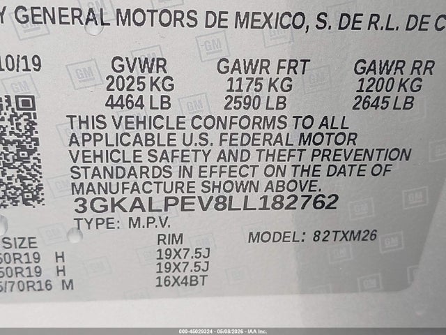 45029324 :رقم المزاد ، 3GKALPEV8LL182762 vin ، 2020 Gmc Terrain Fwd Slt مزاد بيع