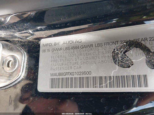 Aukcja sprzedaży 2016 Audi A3 2.0t Premium, vin: WAUB8GFFXG1029500, numer aukcji: 45029326
