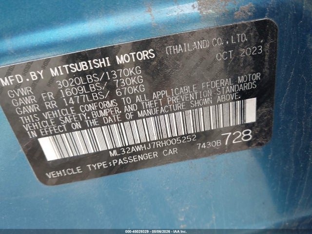 Aukcja sprzedaży 2024 Mitsubishi Mirage Black Edition, vin: ML32AWHJ7RH005252, numer aukcji: 45029329
