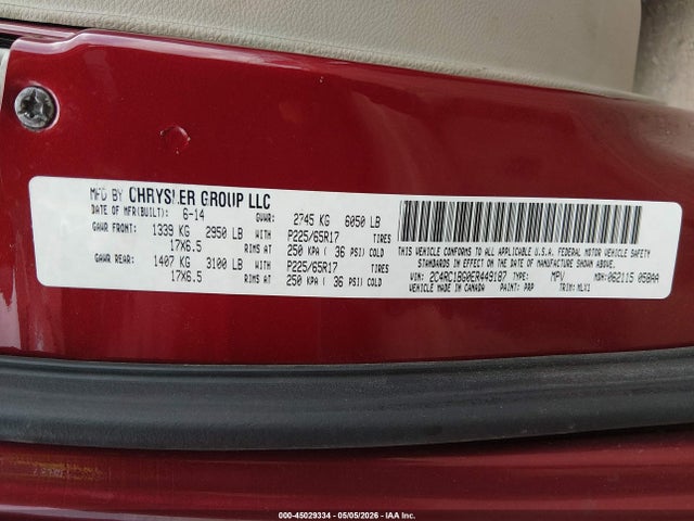Aukcja sprzedaży 2014 Chrysler Town & Country Touring, vin: 2C4RC1BG0ER449187, numer aukcji: 45029334