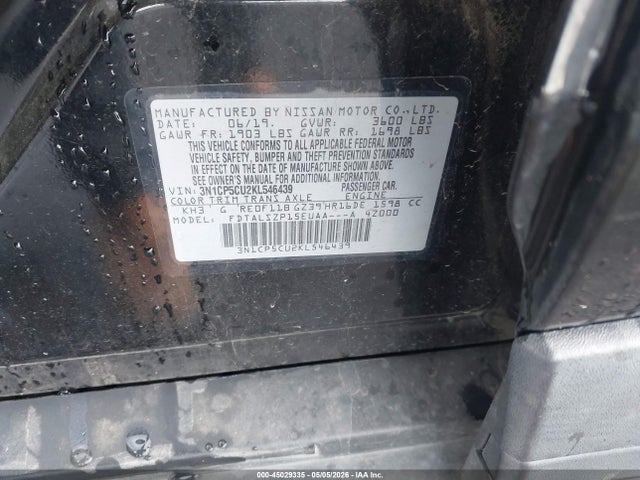 3N1CP5CU2KL546439 Nissan KICKS SV