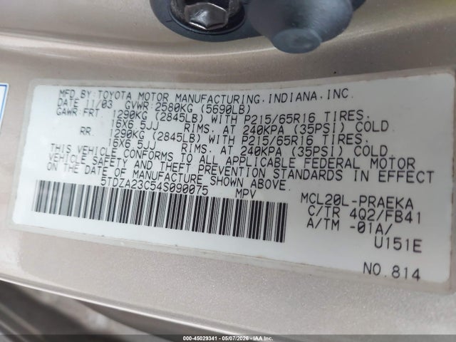 Продаж на аукціоні авто 2004 Toyota Sienna Le, vin: 5TDZA23C54S090075, номер лоту: 45029341