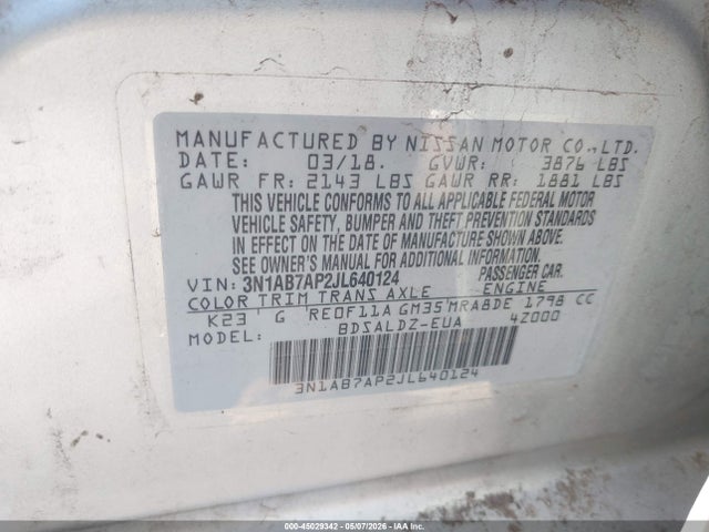 3N1AB7AP2JL640124 Nissan SENTRA SV