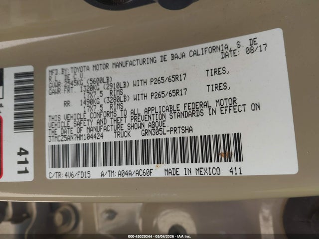 Toyota Tacoma Dbl Cab/sr/trdspt/or/pro 2017 3TMCZ5AN7HM104424 Image 9