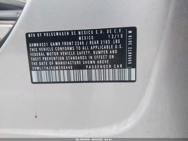 Продажа на аукционе авто 2016 Volkswagen Jetta 1.8t Sel, vin: 3VWL17AJ5GM298446, номер лота: 45029346