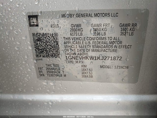Продаж на аукціоні авто 2019 Chevrolet Traverse 3lt, vin: 1GNEVHKW1KJ271872, номер лоту: 45029385