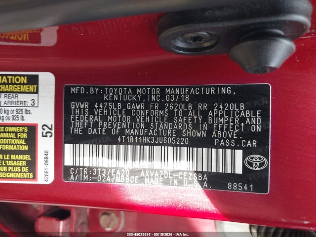 Продажа на аукционе авто 2018 Toyota Camry Se, vin: 4T1B11HK3JU605220, номер лота: 45029397