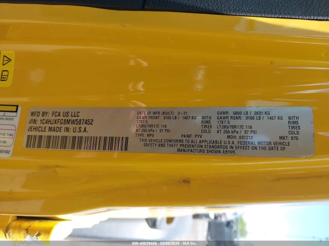 Aukcja sprzedaży 2021 Jeep Wrangler Unlimited Rubicon 4x4, vin: 1C4HJXFG8MW587452, numer aukcji: 45029406