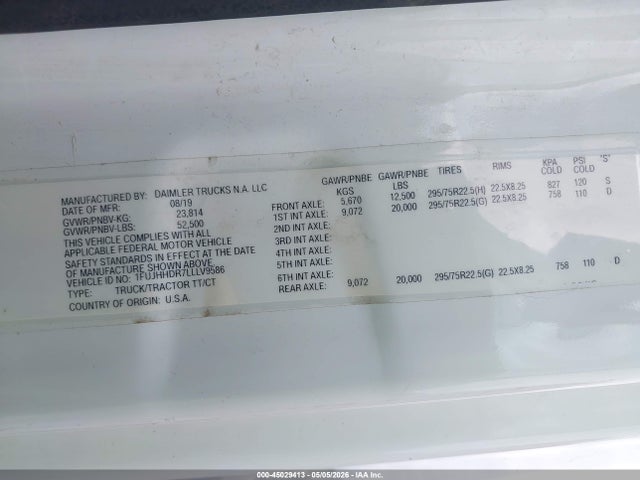 Продажа на аукционе авто 2020 Freightliner New Cascadia 126, vin: 1FUJHHDR7LLLV9586, номер лота: 45029413
