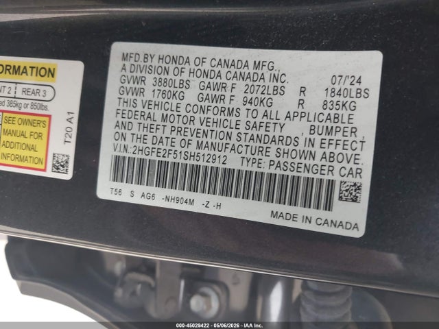 Honda Civic Sport 2025 2HGFE2F51SH512912 Image 9