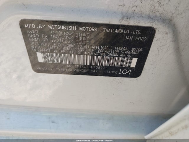 Aukcja sprzedaży 2020 Mitsubishi Mirage G4 Es, vin: ML32F3FJXLHF08271, numer aukcji: 45029425