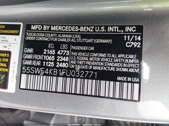 Продаж на аукціоні авто 2015 Mercedes-benz C 300 4matic, vin: 55SWF4KB1FU032771, номер лоту: 45029432