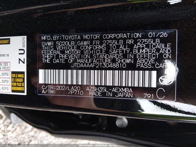Aukcja sprzedaży 2026 Toyota Crown Xle, vin: JTDAAAAF2T3048810, numer aukcji: 45029440