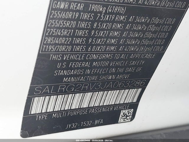 Продаж на аукціоні авто 2018 Land Rover Discovery Se, vin: SALRG2RV3JA063286, номер лоту: 45029466