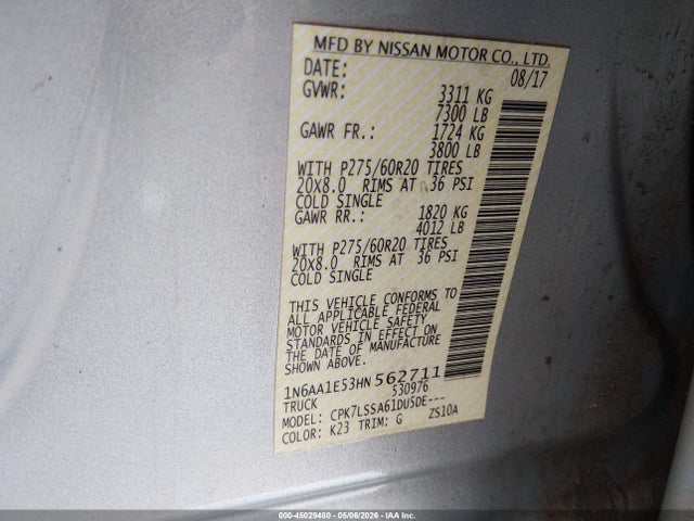 1N6AA1E53HN562711 Nissan TITAN SV