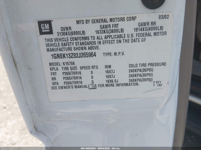 Продажа на аукционе авто 2002 Chevrolet Tahoe Lt, vin: 1GNEK13Z82J265964, номер лота: 45029483