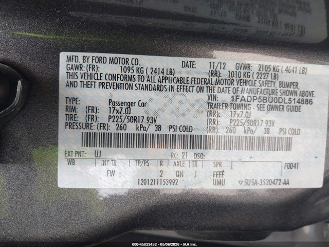 2013 Ford C-max Hybrid Sel მანქანა იყიდება აუქციონზე, vin: 1FADP5BU0DL514886, აუქციონის ნომერი: 45029492