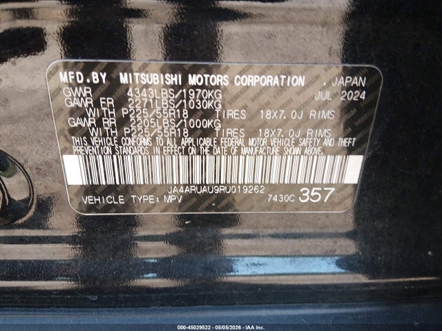 Продаж на аукціоні авто 2024 Mitsubishi Outlander Sport, vin: JA4ARUAU9RU019262, номер лоту: 45029522