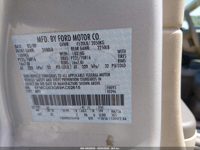 45029536 :رقم المزاد ، 1FMCU03G59KC02615 vin ، 2009 Ford Escape Xlt مزاد بيع