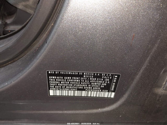 Aukcja sprzedaży 2013 Volkswagen Jetta 2.0l S, vin: 3VW2K7AJ3DM318567, numer aukcji: 45029581