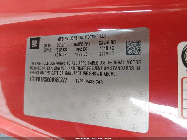 1G1FB1RS6G0180277 Chevrolet Camaro 1lt