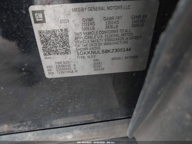 45029620 :رقم المزاد ، 1GKKNULS8KZ300144 vin ، 2019 Gmc Acadia Slt-1 مزاد بيع